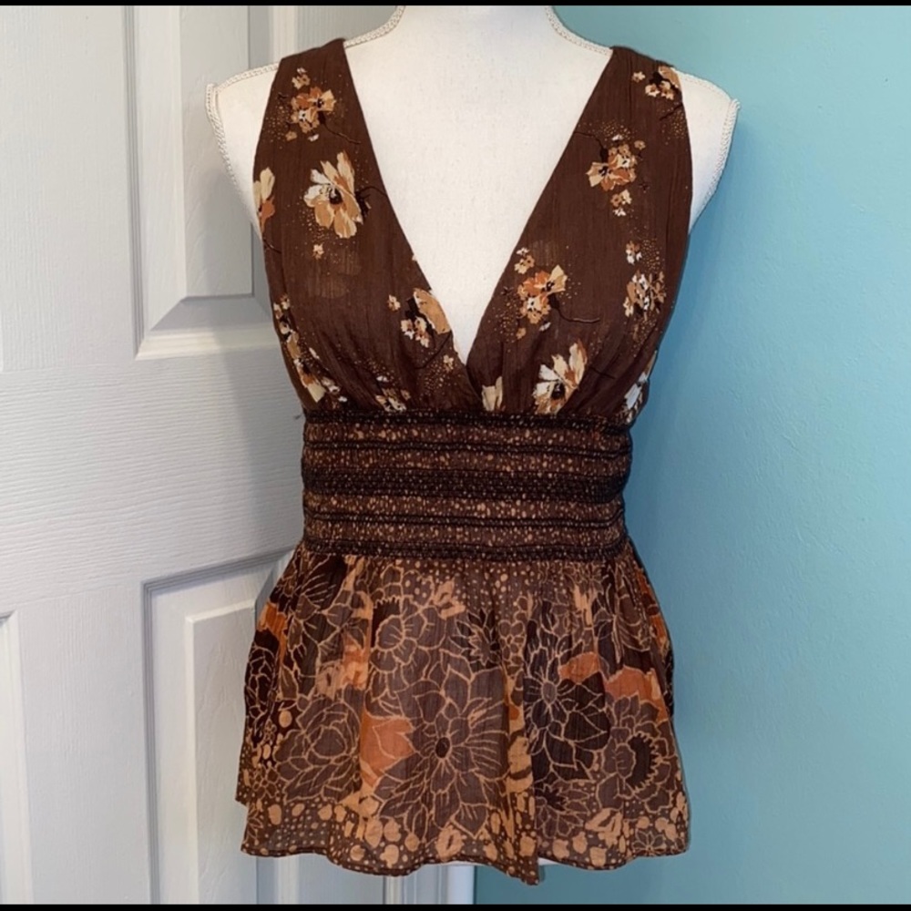 Free People Brinkley Smocked Tank Top Cocoa Brown